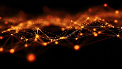 Abstract network pattern of glowing orange points and lines
