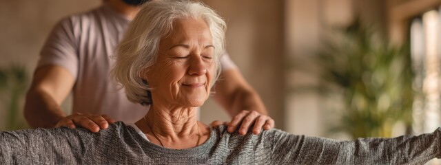 Gentle Guidance in Stretching: A Woman Experiencing Therapeutic Exercise Under Professional Care