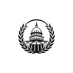 Classic School Building with Flag and Birds