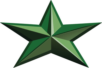 Shiny green five pointed star symbol isolated on white background