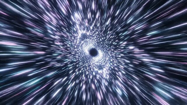 Dynamic futuristic abstract light tunnel Hyperspace warp speed travel through a vibrant cosmic wormhole streaking energy in deep space for advanced science 