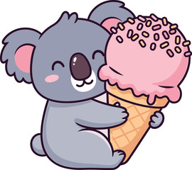 Fototapeta premium Cute Koala with Ice Cream Illustration | Adorable Kawaii Animal Vector