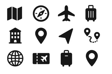 Gps travel icons navigation itinerary suitcase vector plane pin icon hotel location