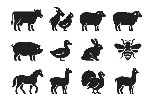 Honeybee animals pig horse turkey rabbit icon sheep vector sustainable goat farm