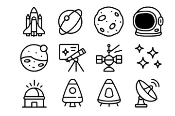 Asteroid icons vector shuttle detector cosmic telescope star icon exploration orbit ray