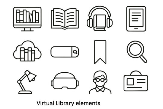 Reader reading audiobook library bar vector open cloud virtual symbol headphones icon