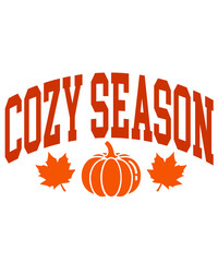 Cozy Season Fall autumn typography clip art design on plain white transparent isolated background for card, shirt, hoodie, sweatshirt, apparel, tag, mug, icon, poster or badge