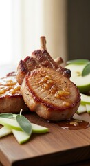 Succulent Bone-In Pork Chops with Golden Apple Glaze and Fresh Sage