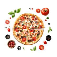 Italian Pizza with Pepperoni, Mushrooms, and Green Peppers High Quality Transparent PNG for Branding, Food Delivery Design, and Social Media Graphics