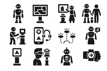 Device visitors navigation robot escorting icon guide vector humanoid bracelet museum lighting