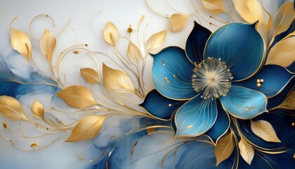 abstract flower delicate botanical floral background with blue and gold accents