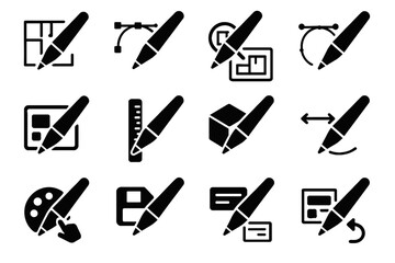 Obraz premium Smart icon gesture dragging vector blueprint design into editing tablet pen