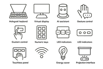 Touchless display keys icon predictive saver indicators holographic keyboard vector smart office