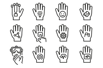 Fototapeta premium Advanced smart tracking icons vector glove icon feedback biofeedback connected tactile