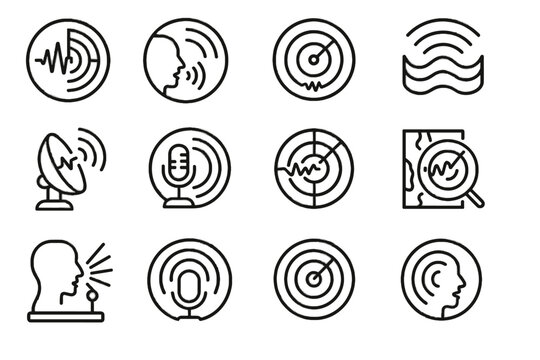 Icon vector map beam detection audio sound frequency microphone echo circle rotating