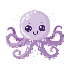 Happy Purple Octopus Cute Sea Animal Illustration