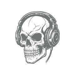 Illustration of a Skull Wearing Headphones