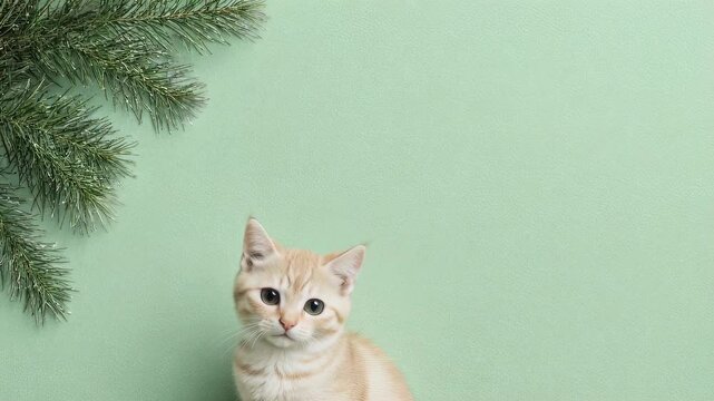 Pastel Green Card With Cedar Fringe And Cat