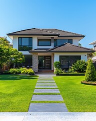 Obraz premium Modern luxury villa front exterior high resolution picture
