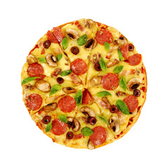 Authentic Italian Pizza with Mixed Toppings Including Olives, Mushrooms, and Cheese | Transparent PNG Image for Menu, Website, and Food Advertisement Design