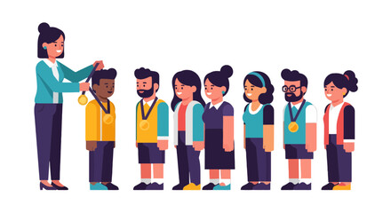 Achievement Ceremony Depicting Award Presentation Amongst Various Individuals Celebrating