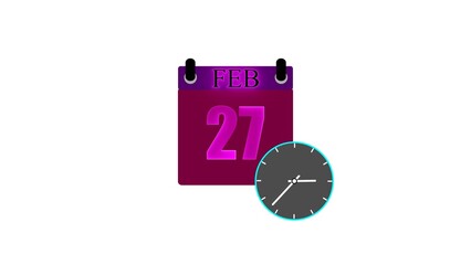 Glowing Calendar icon. February 27 icon illustration isolated vector sign symbol. Date and time, day, month. 