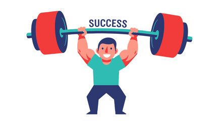 Achievement Illustration: A Person Lifting Weights And Striving For An Ultimate Goal