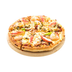 Tasty Hot Pizza with Melting Cheese, Olives, Peppers, and Tomato Slices | Transparent Background Food PNG for Branding, Menu Design, and Online Delivery Promotions