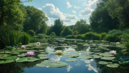 Serene pond landscape