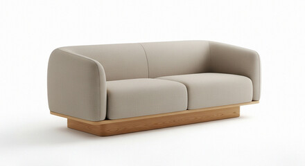 Scandinavian Design Cream Sofa, White Background