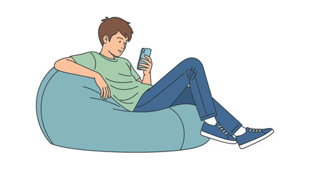 Illustration of a relaxed person using a smartphone while sitting on a beanbag chair casually