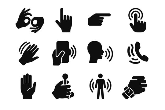 Assist vector accessibility sign voice trigger icon gesture stick emergency call icons