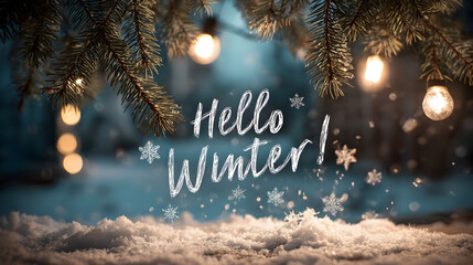 Enchanted winter scene with snowflakes and festive greeting text for holiday design