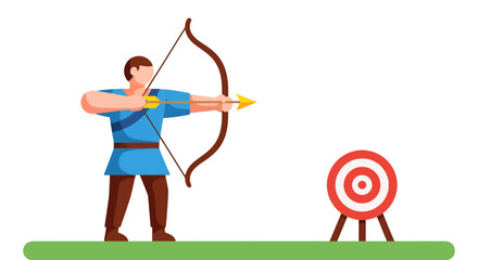 Archer Aims Arrow Towards Target, Sporting Equipment, Archery Competition, Accuracy And Precision