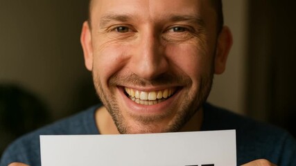 financial resilience in stress concept. Joyful man celebrating financial freedom with a sign.