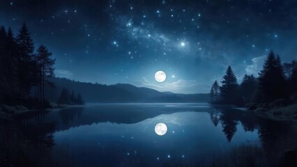 Serene night landscape with full moon