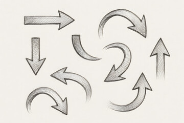 Directional Collection: A series of hand-drawn arrow illustrations, each pointing in a different direction, offering a visual guide to navigation and decision-making.