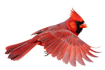 Red cardinal bird in flight