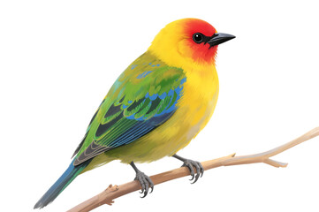 Vibrant bird with yellow, red, green, and blue feathers