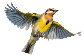 Colorful bird in flight with wings outstretched