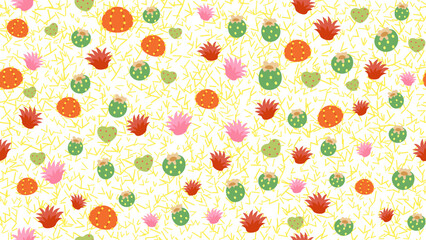 Seamless pattern floral cacti, succulents and yellow thorn. Cute repeatable for backdrop, gift wrapping, wallpaper, fabric print vector illustration