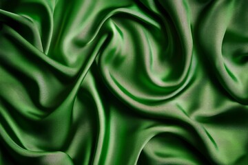 Rich green silk fabric gracefully draped, casting soft shadows. Smooth texture enhances silky sheen under gentle lighting. Neural network AI generated