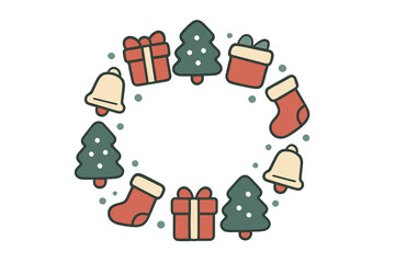 Fototapeta premium Festive Christmas holiday icons arranged in a circular frame with copy space