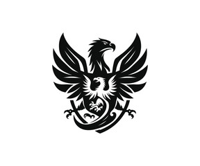 Heraldic eagle with spread wings and shield design