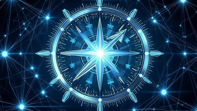 Abstract compass network background animation with glowing dots and lines design concept 100