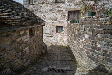 Street in Mikro Papingo village located in Epirus, North of Greece