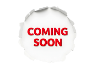 Coming soon text inside torn paper circle isolated on transparent background