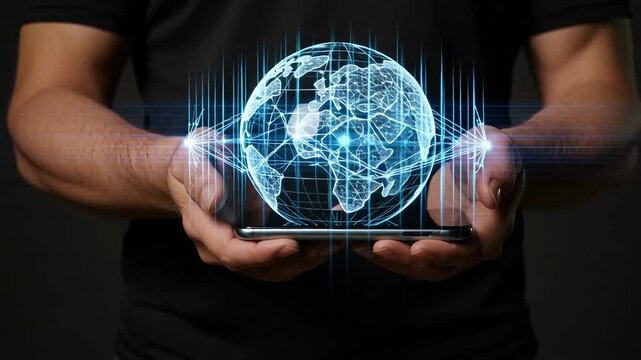 Global technology network on smartphone concept of digital world connection and future tech - Powered by Adobe