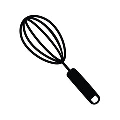 Simple line art icon of a whisk kitchen utensil perfect for cooking and baking designs