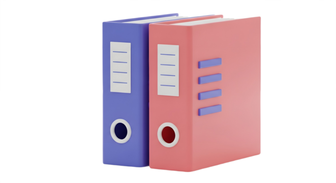 Two ring binders standing side by side on black on transparent background